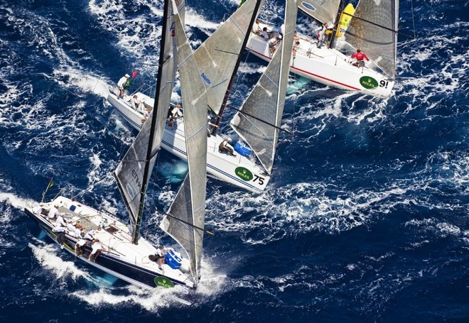 ESTATE MASTER, MONICK and ENFANT TERRIBLE lined up rounding the offset mark - Farr 40 Worlds ©  Rolex/ Kurt Arrigo http://www.regattanews.com